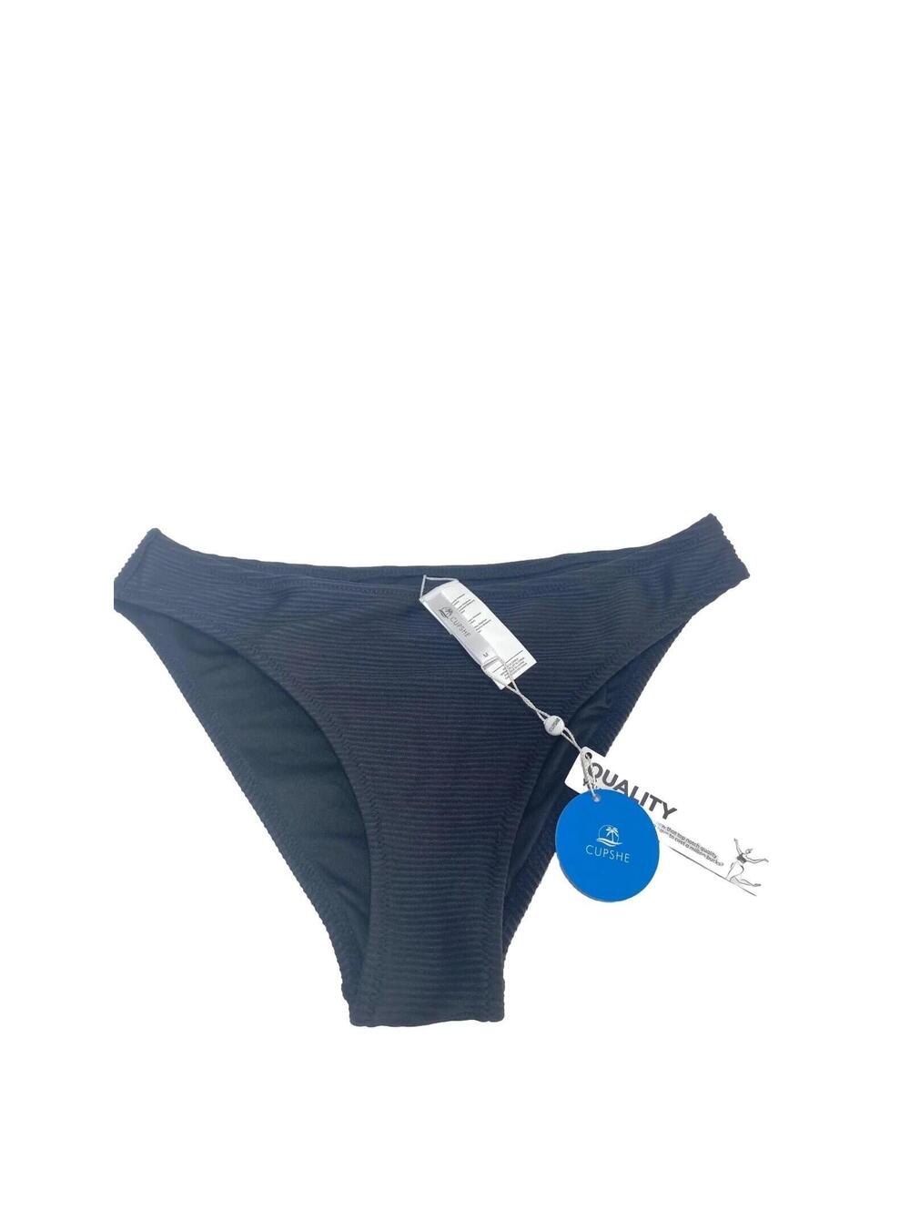 New Swimwear Women's Medium Ribbed Black Bathing Suit Cheeky Bikini Bottoms